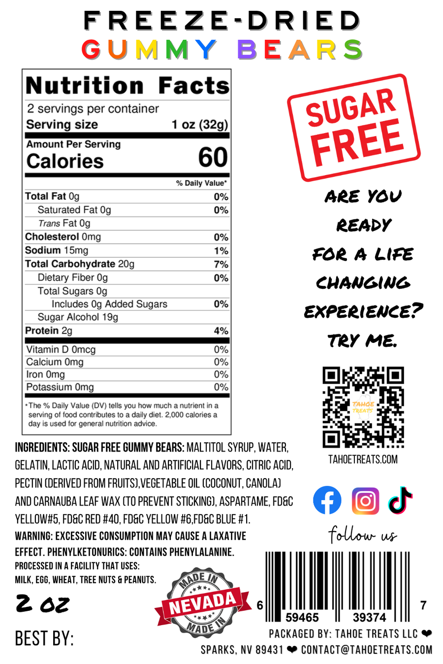 Nutrition facts for GUMMY BEARS - Sugar Free Original