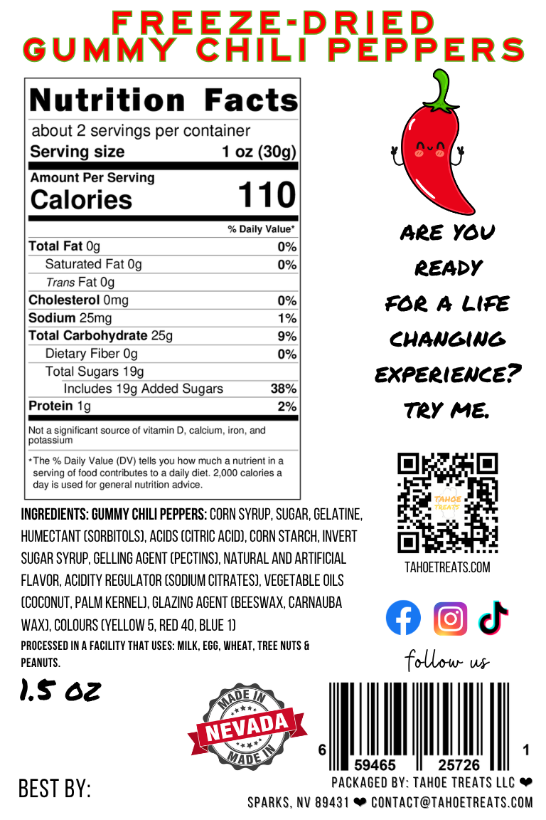 Nutrition facts for GUMMY CHILI PEPPERS - 1.5 oz
