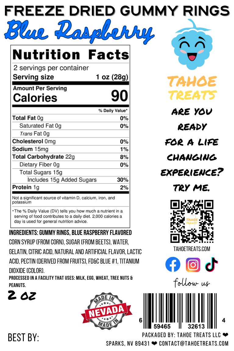 Nutrition facts for GUMMY RINGS - Blue Raspberry