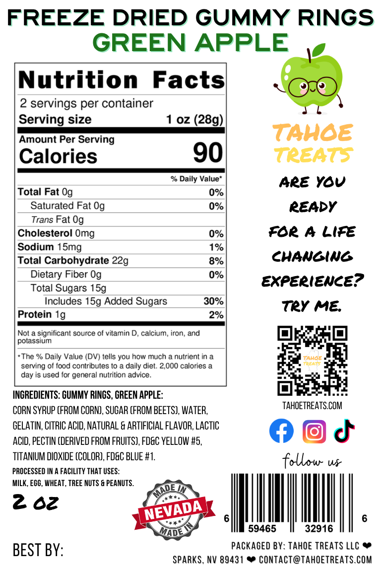 Nutrition facts for GUMMY RINGS - Green Apple