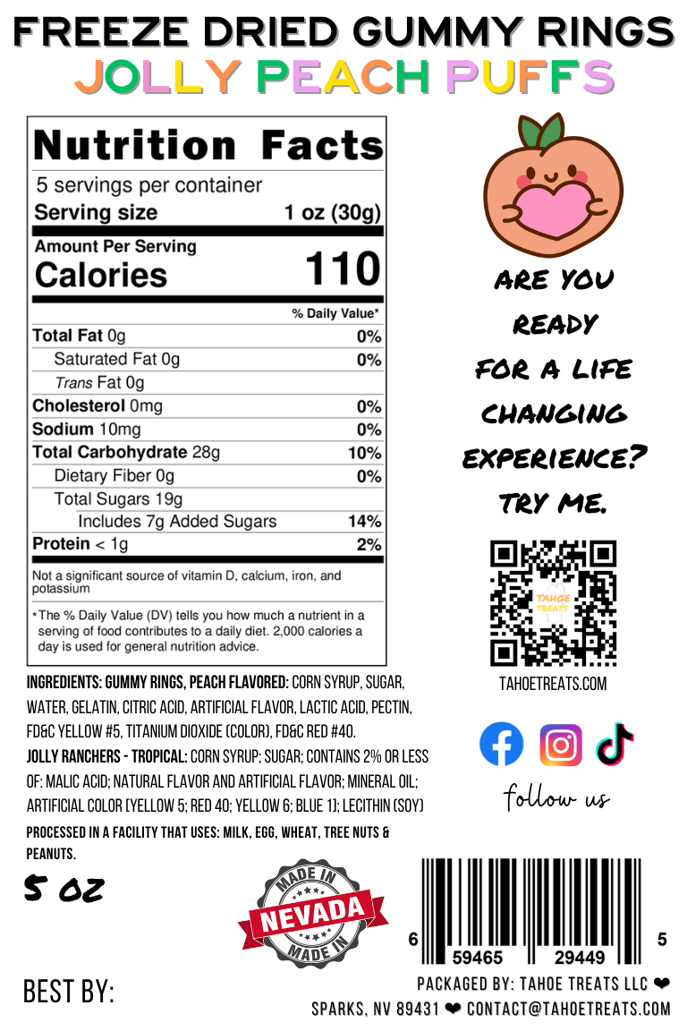 Nutrition facts for GUMMY RINGS - Jolly Peach Puffs