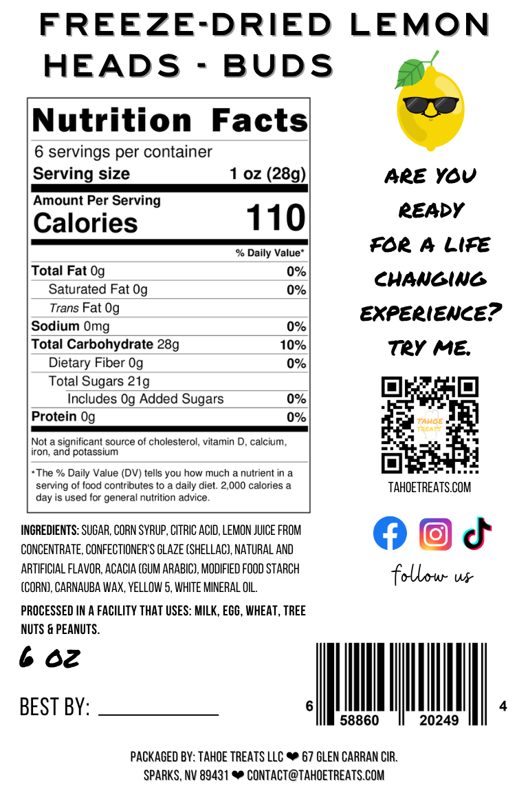 Nutrition facts for LEMON BUDS