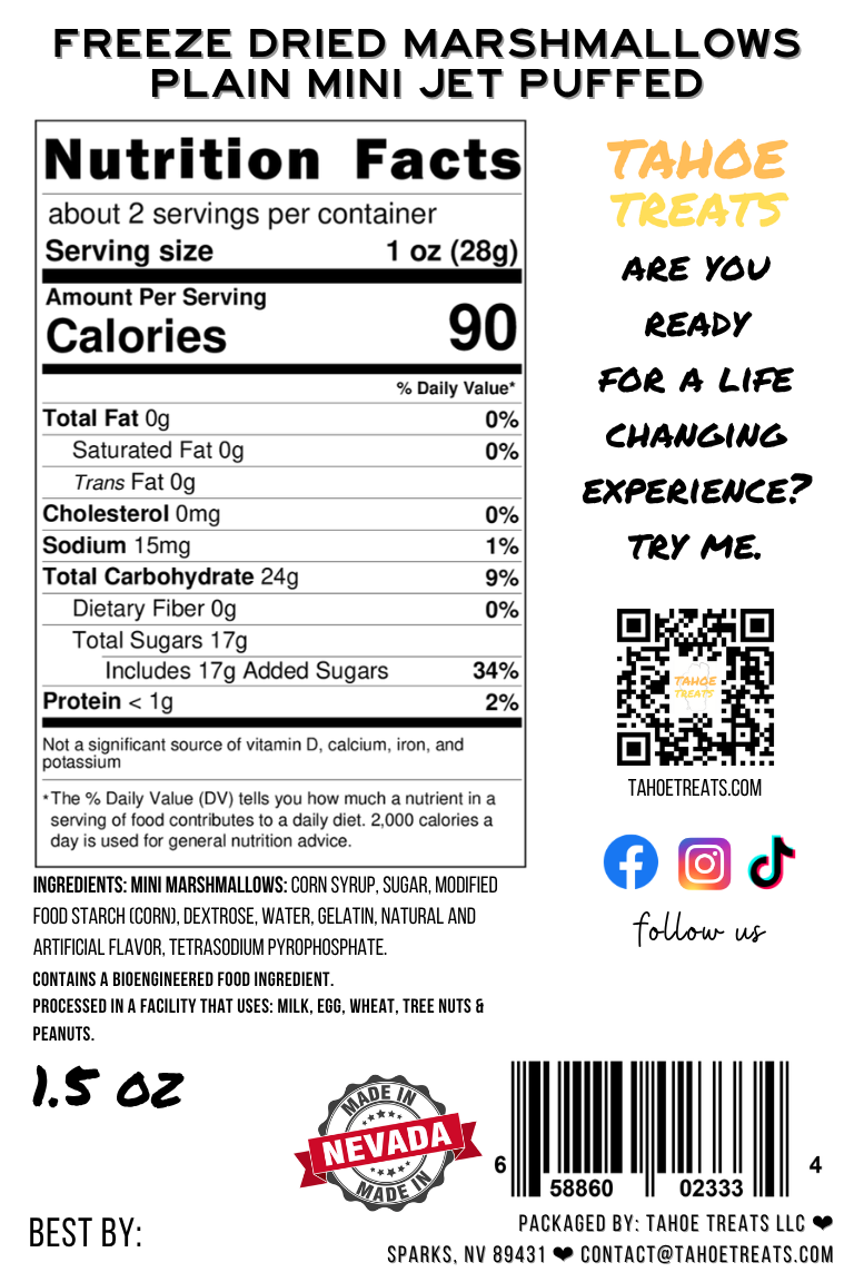 Nutrition facts for MARSHMALLOWS - Mini Vanilla