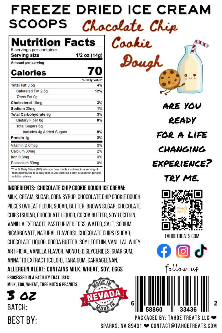 Nutrition facts for ICE CREAM SCOOPS - Cookie Dough