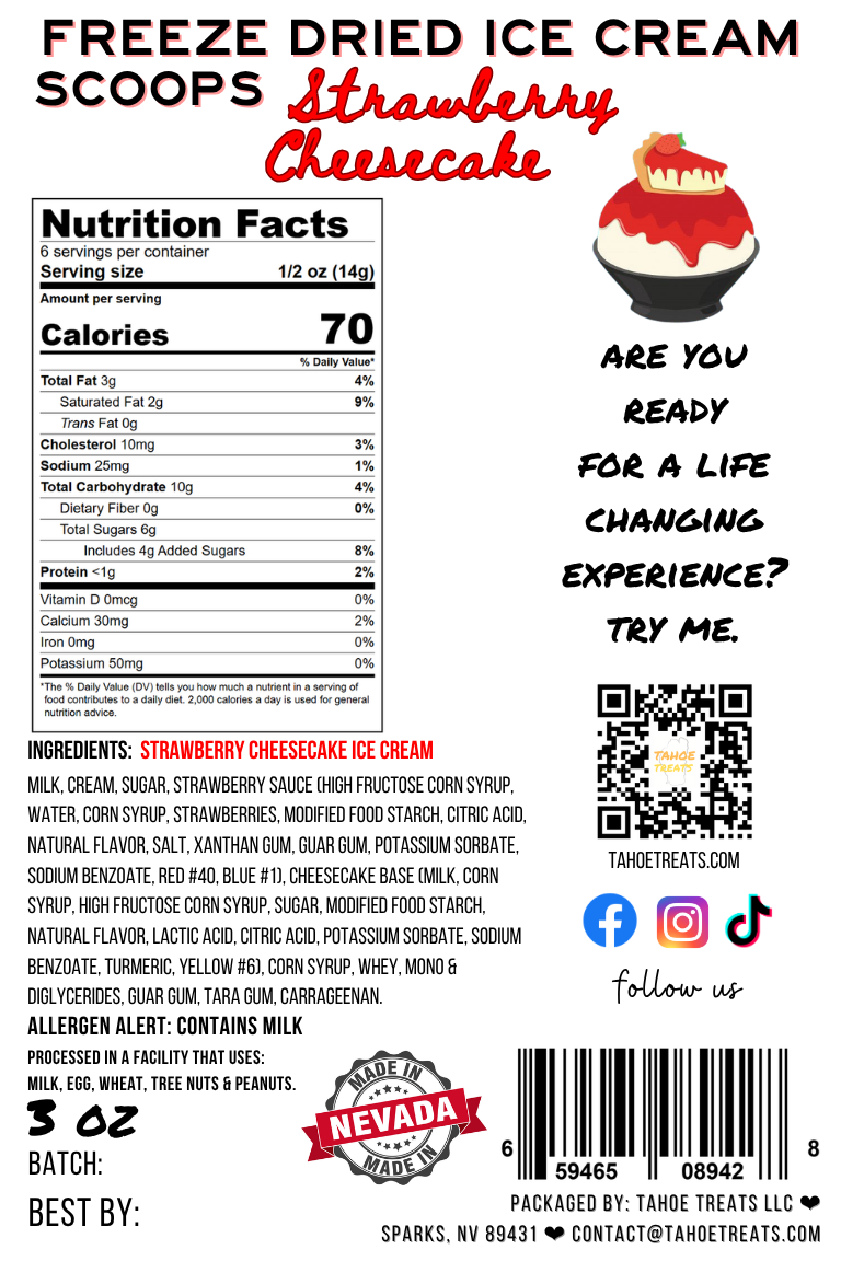 Nutrition facts for ICE CREAM SCOOPS - Strawberry Cheesecake