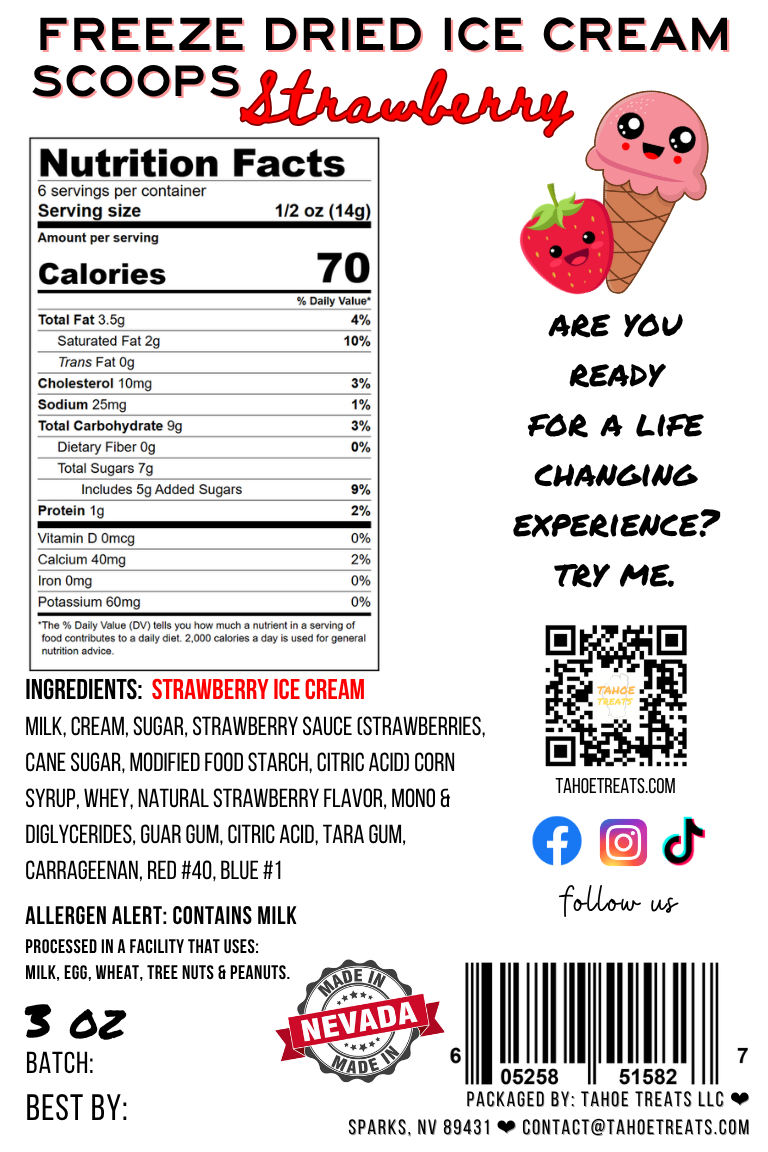 Nutrition facts for ICE CREAM SCOOPS - Strawberry