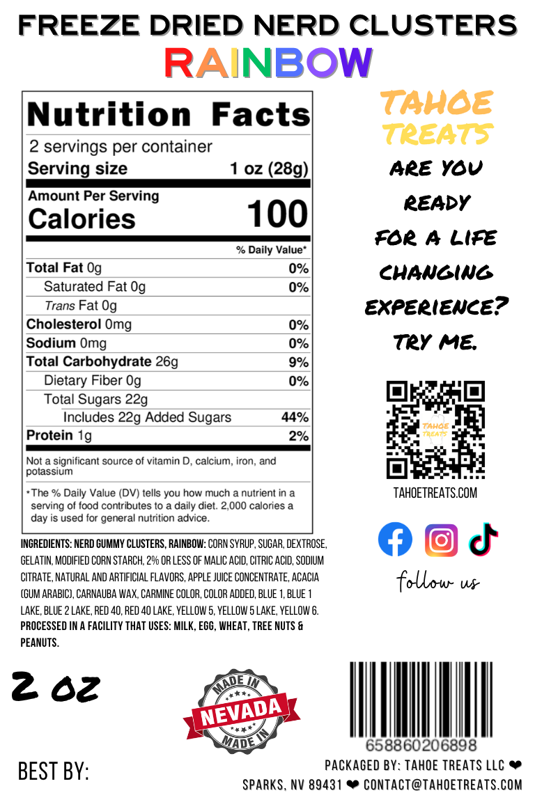 Nutrition facts for SUPER CLUSTERS - Rainbow