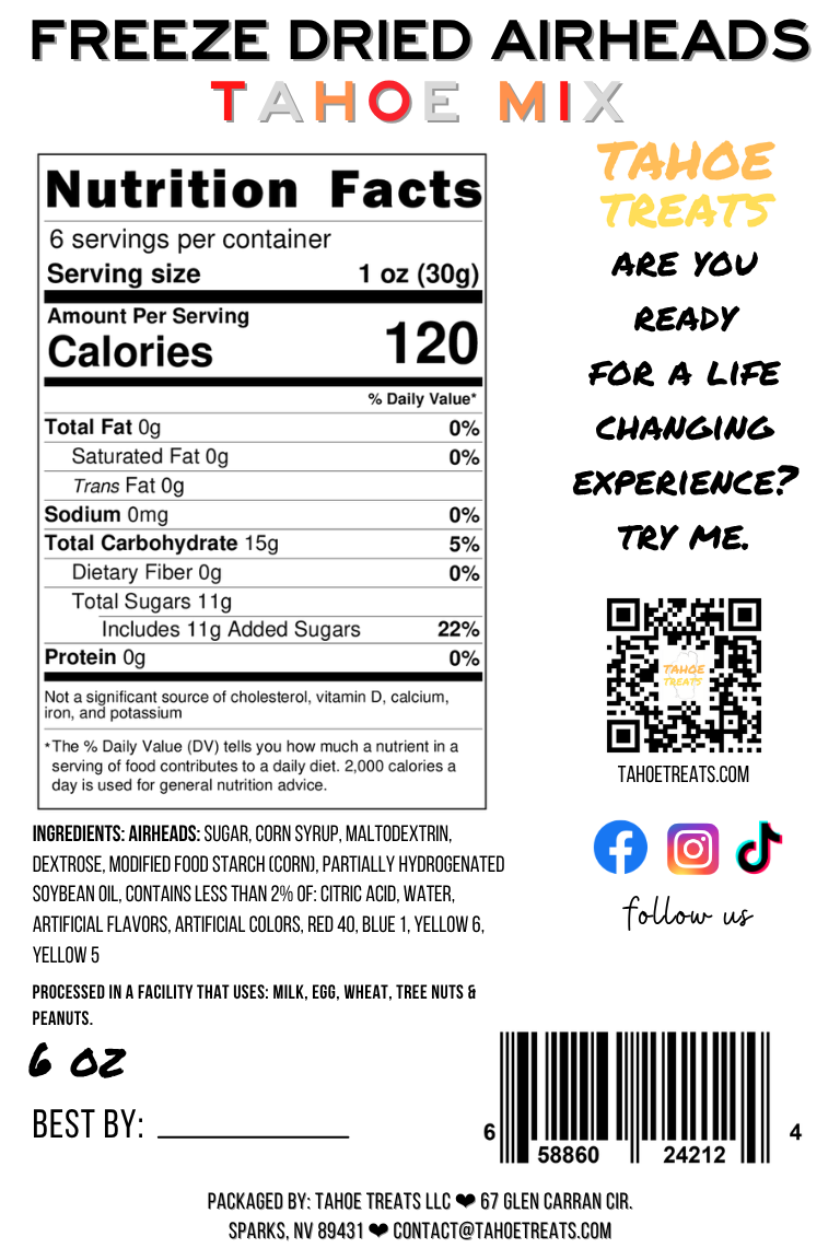 Nutrition facts for FRUIT CHIPS - Tahoe Sunset Mix