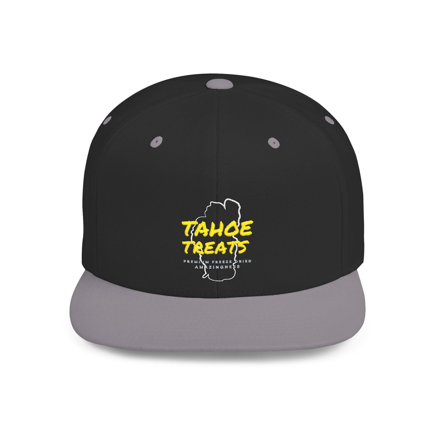 Tahoe Treats Snapback Hat — Retro Script Logo Flat Bill Cap