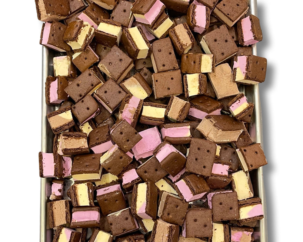 Freeze Dried Neapolitan Ice Cream Sandwich Bites by Tahoe Treats