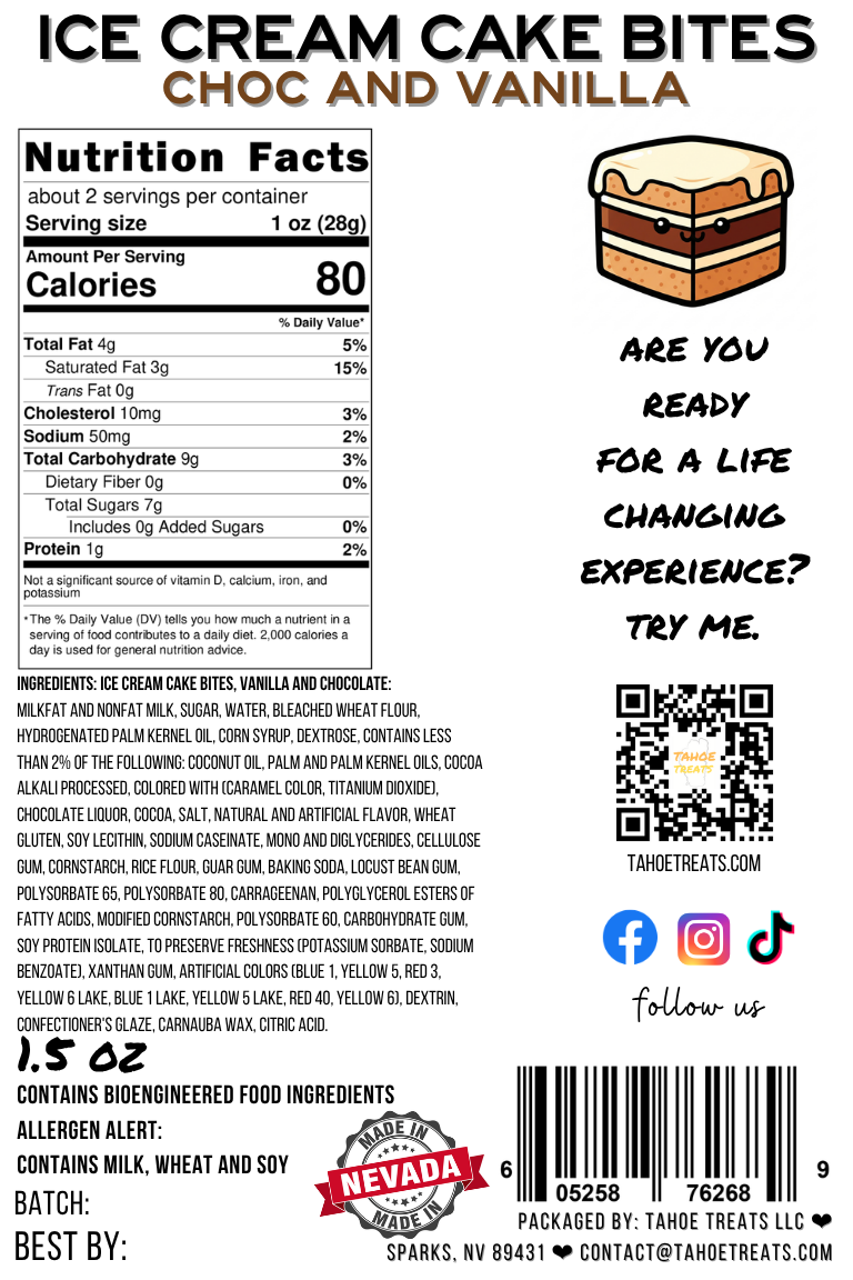 Nutrition facts for ICE CREAM CAKE BITES - Chocolate Vanilla