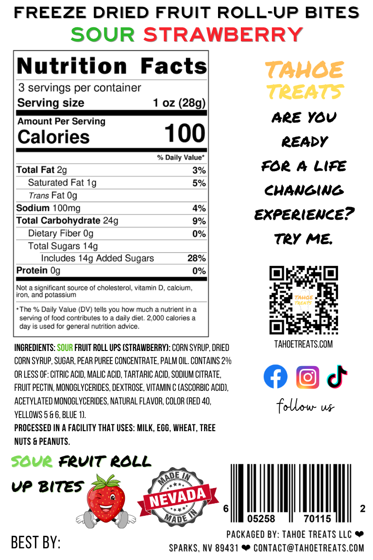 Nutrition facts for CRUNCH BITES -  SOUR Strawberry