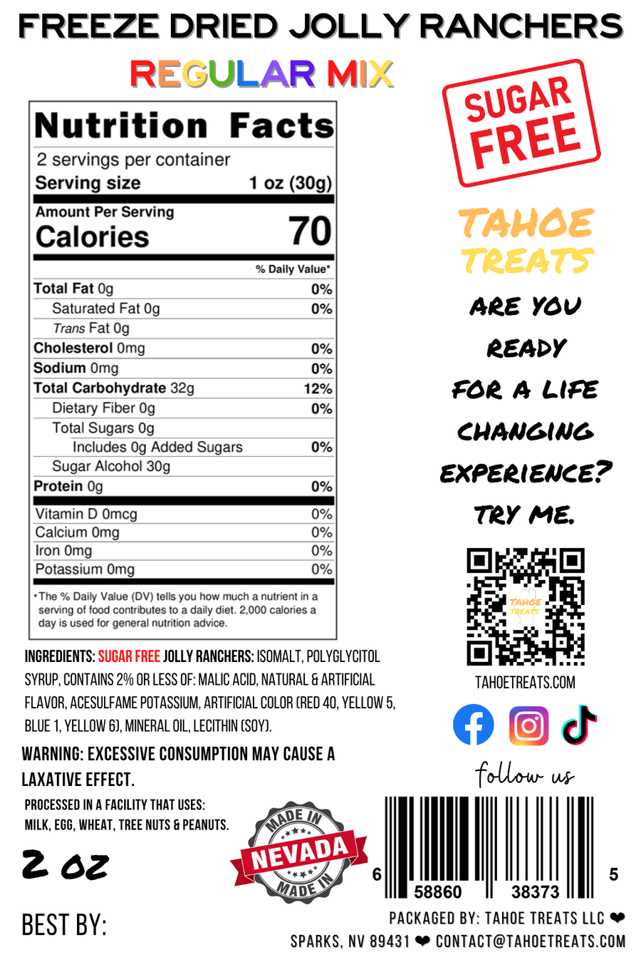 Nutrition facts for FRUITY PUFFS - Sugar Free