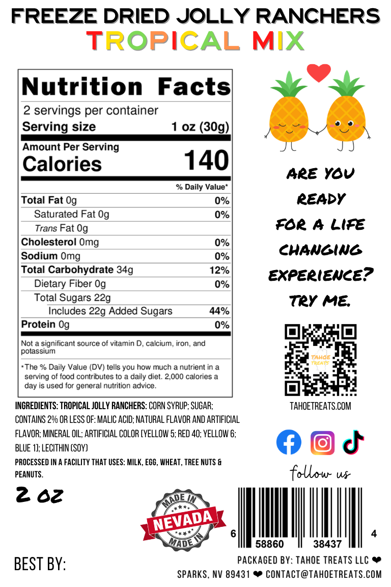 Nutrition facts for FRUITY PUFFS - Tropical