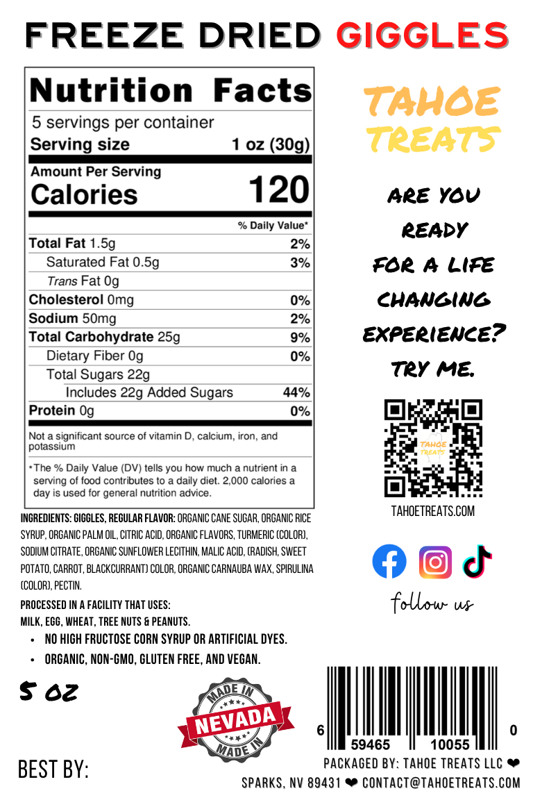 Nutrition facts for GIGGLES - Regular