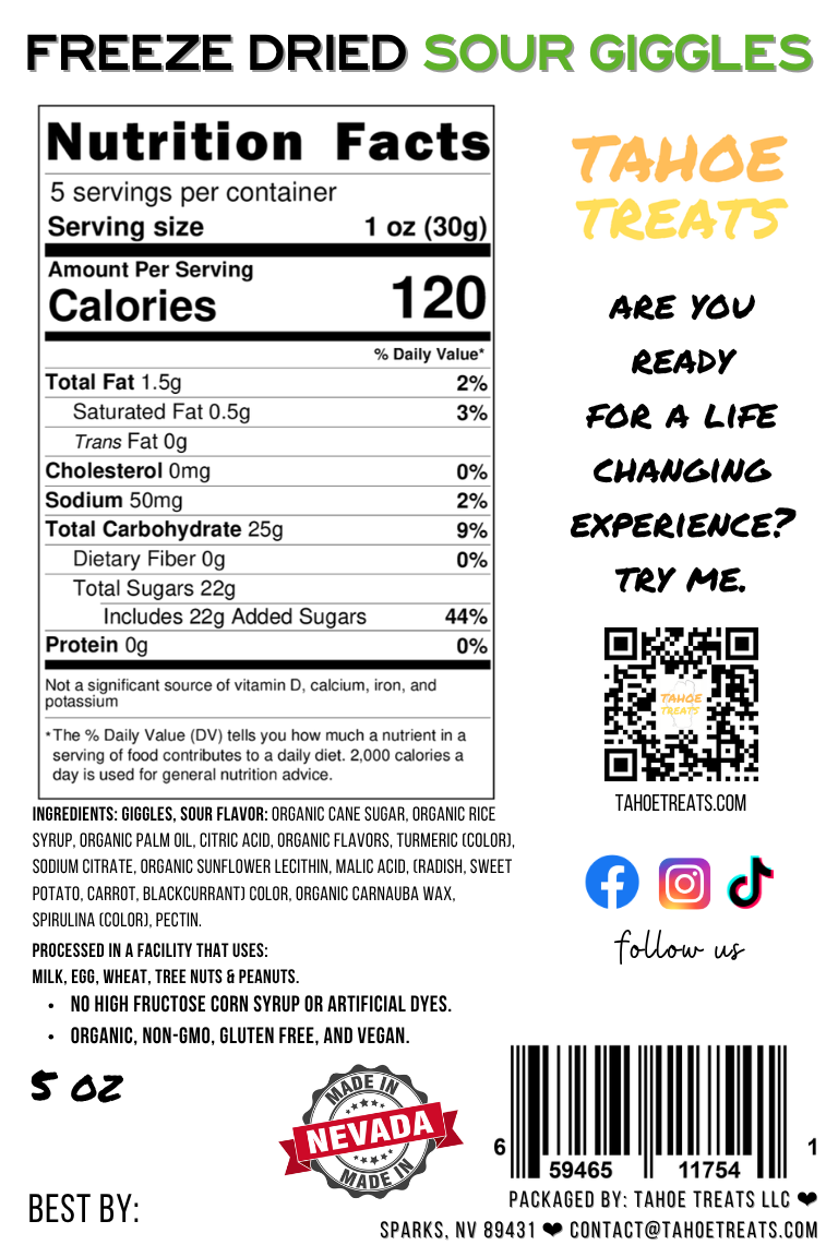 Nutrition facts for GIGGLES - Sour