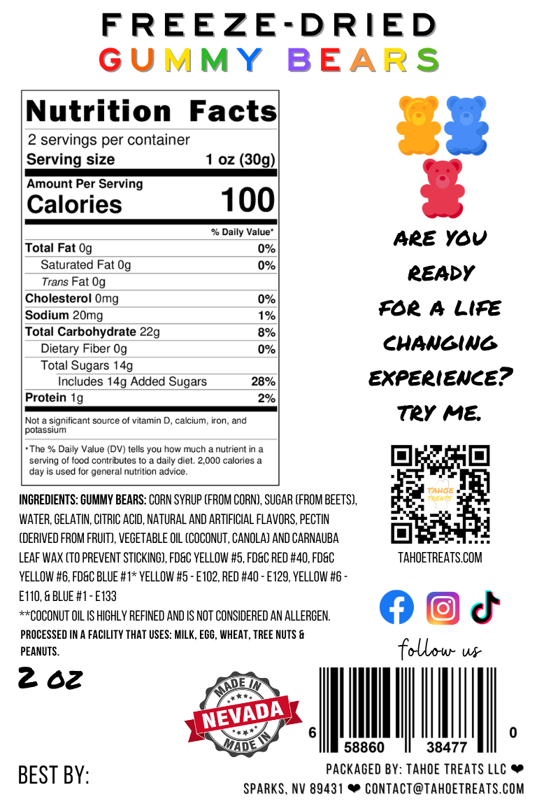 Nutrition facts for GUMMY BEARS - Original