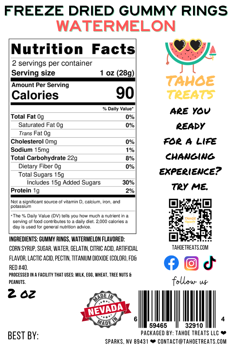 Nutrition facts for GUMMY RINGS - Watermelon