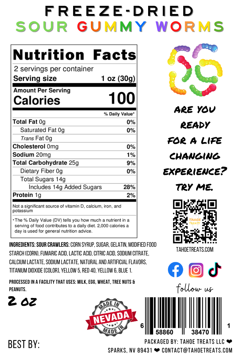 Nutrition facts for GUMMY WORMS - Sour