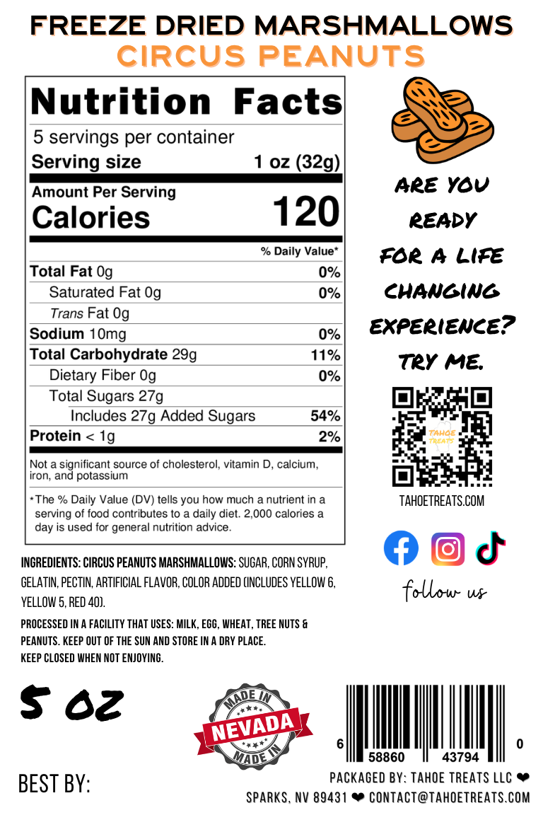 Nutrition facts for MARSHMALLOWS - Circus Peanuts