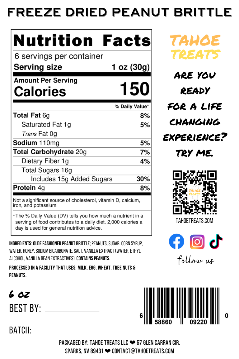 Nutrition facts for PEANUT BRITTLE [seasonal]