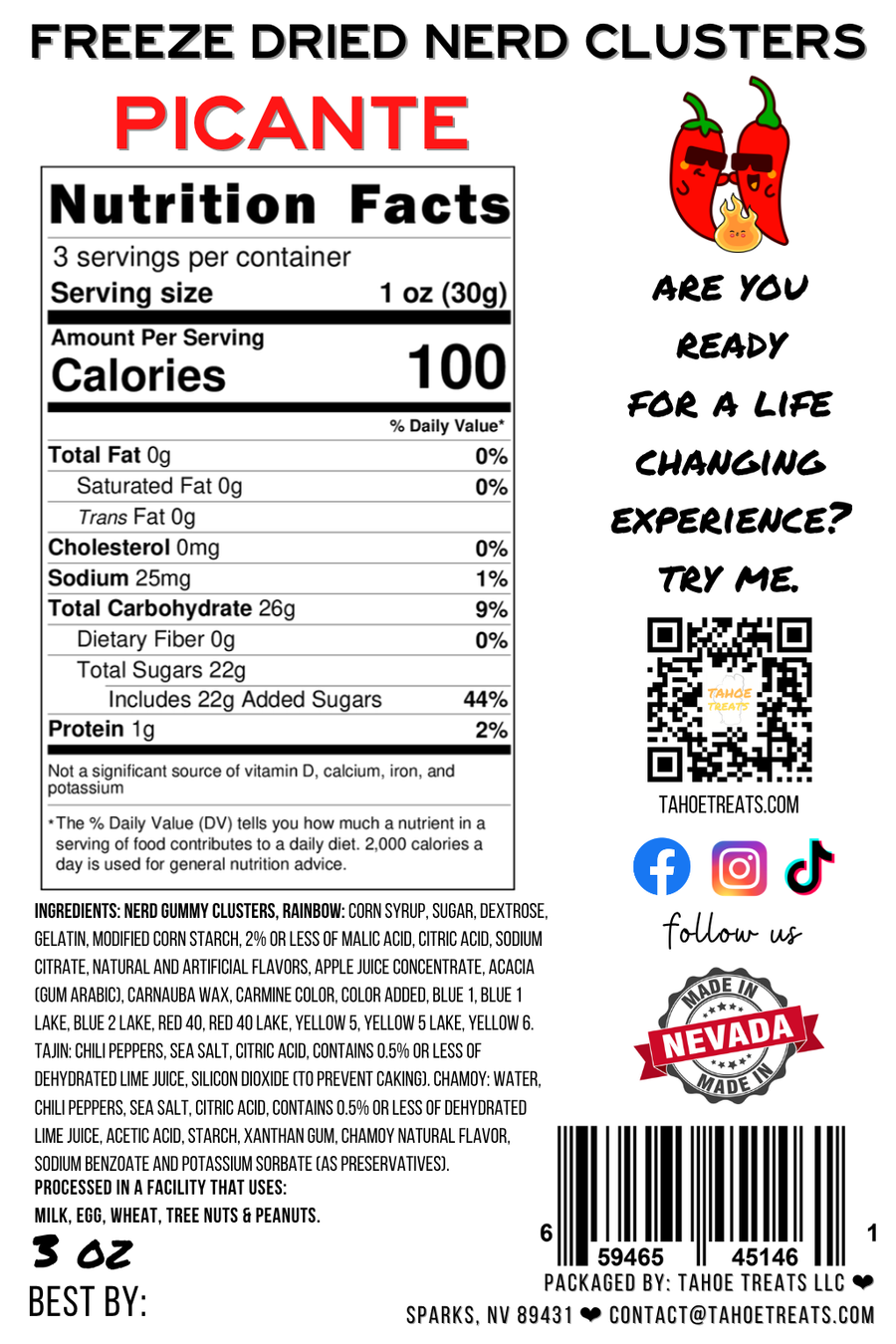 Nutrition facts for PICANTE CLUSTERS - Chili Lime + Chamoy