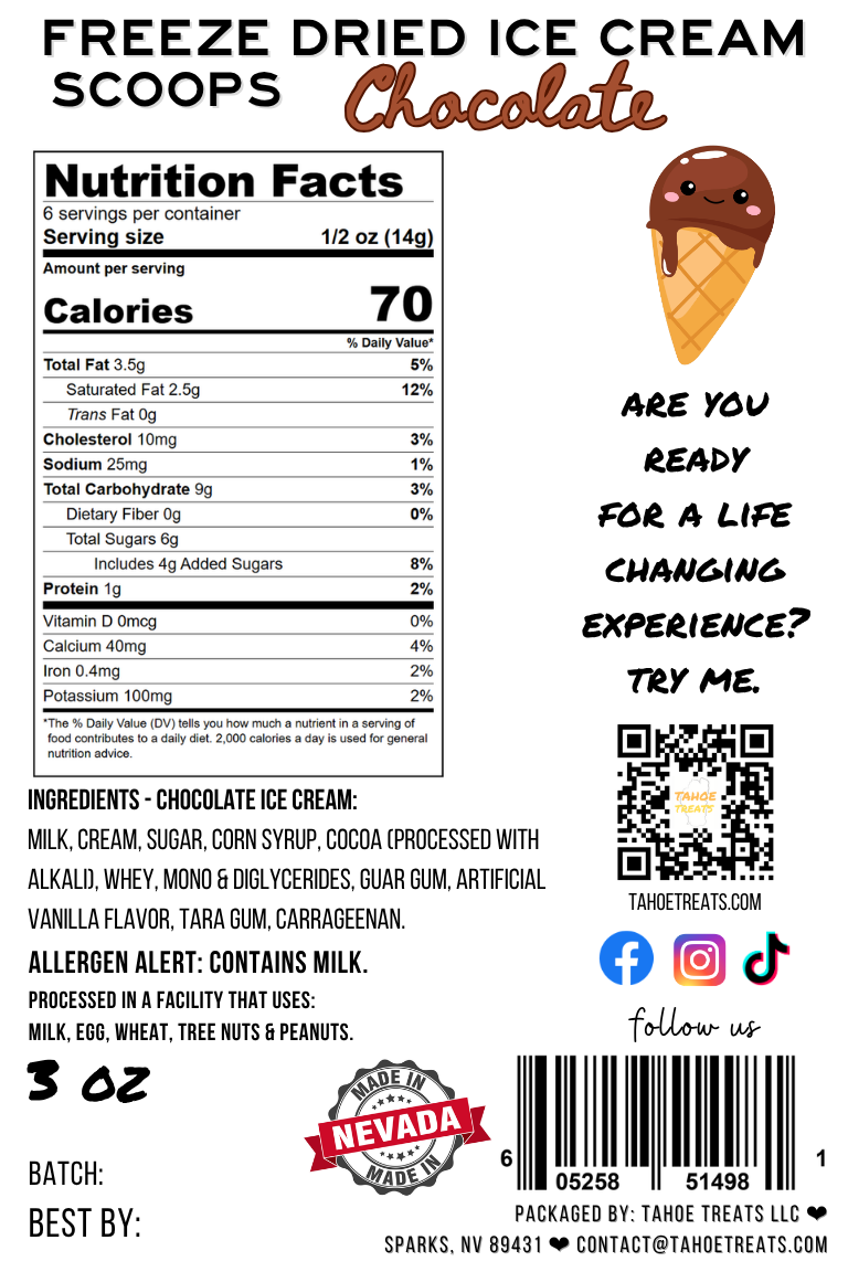 Nutrition facts for ICE CREAM SCOOPS - Chocolate
