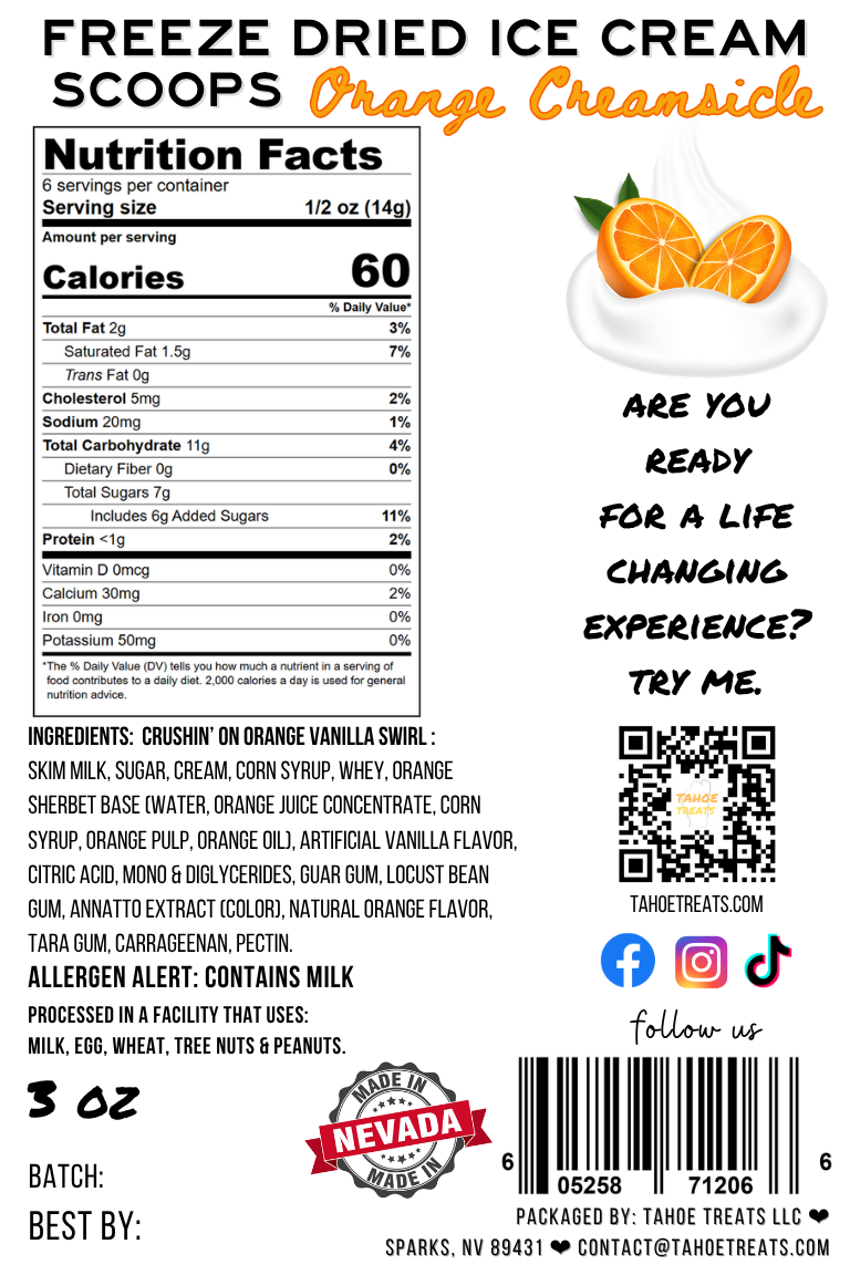 Nutrition facts for ICE CREAM SCOOPS - NEW Orange Creamsicle
