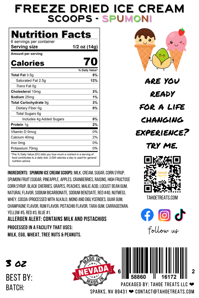 Nutrition facts for ICE CREAM SCOOPS - Spumoni
