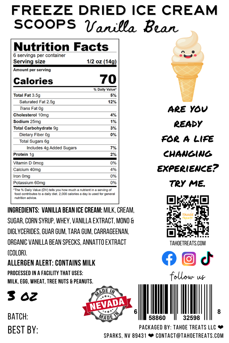 Nutrition facts for ICE CREAM SCOOPS - Vanilla Bean