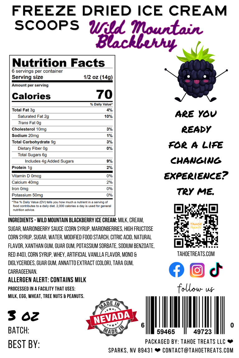 Nutrition facts for ICE CREAM SCOOPS - Wild Mountain Blackberry