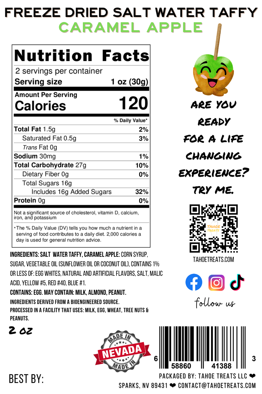 Nutrition facts for SALT WATER TAFFY - Caramel Apple [seasonal]