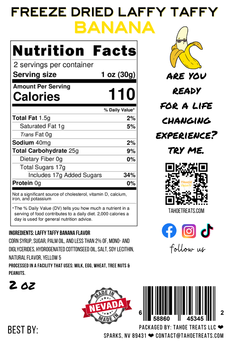 Nutrition facts for TANGY TAFFY PUFFS - Banana